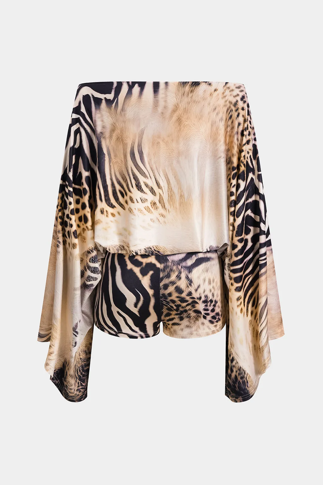 Leopard Print One-Shoulder Flared Long Sleeve Romper sold by Micas product image thumbnail 2