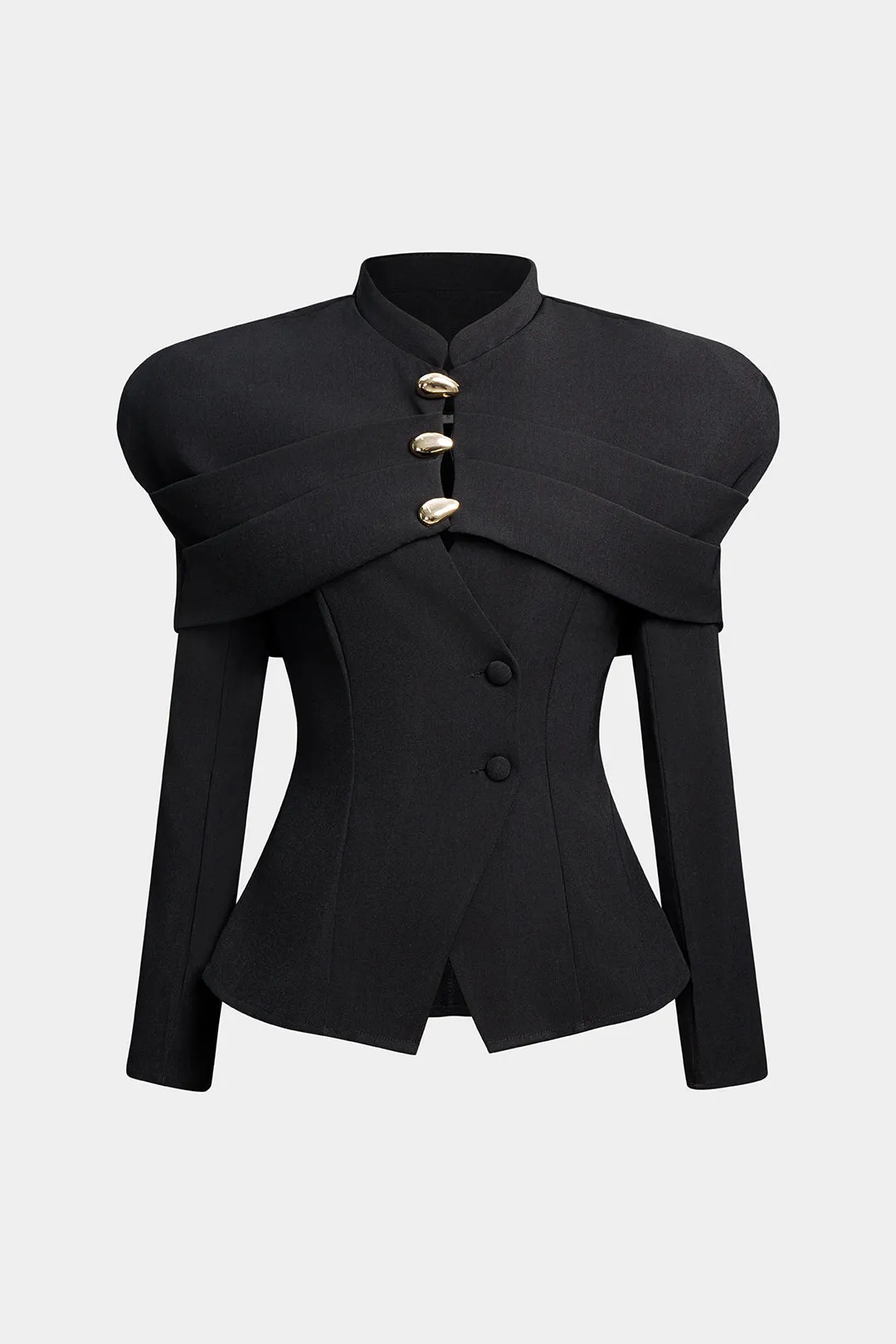 Metallic Button Asymmetrical Blazer sold by Micas