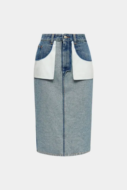 Denim Patchwork Pocket Skirt sold by Micas