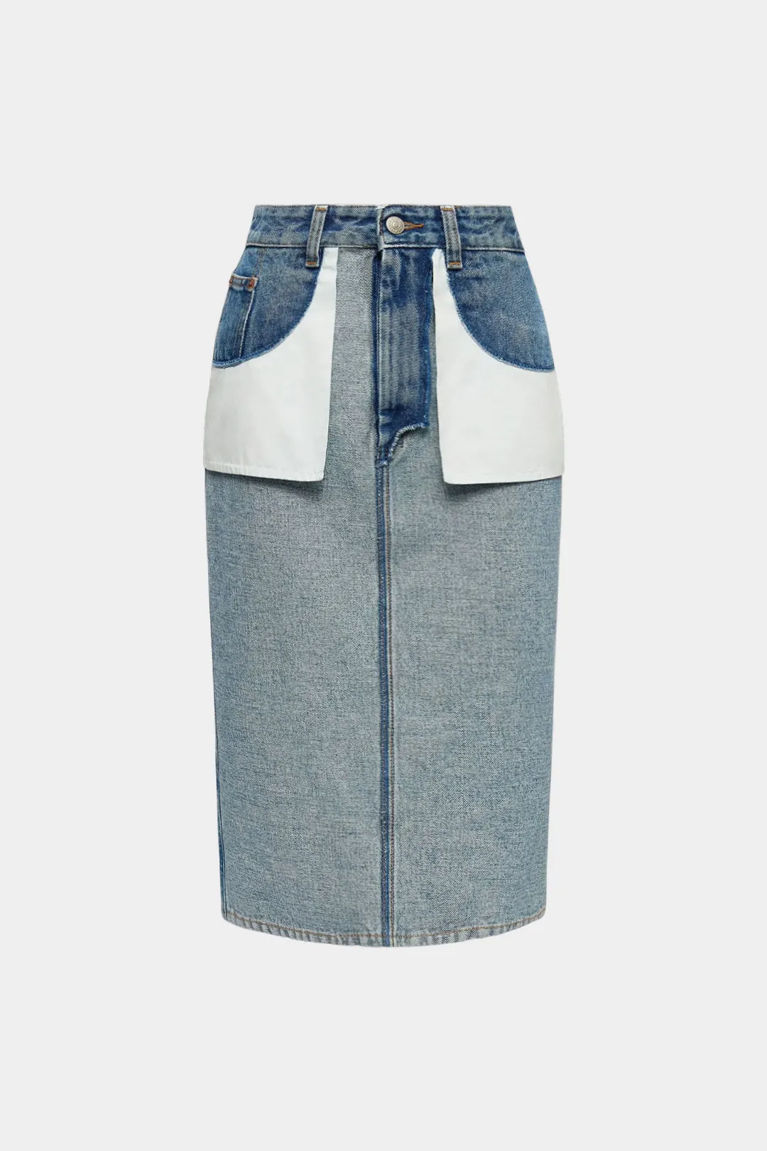 Denim Patchwork Pocket Skirt sold by Micas