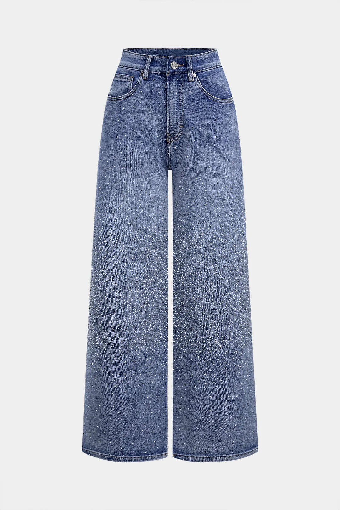 Denim Rhinestone Decor Straight Leg Jeans sold by Micas