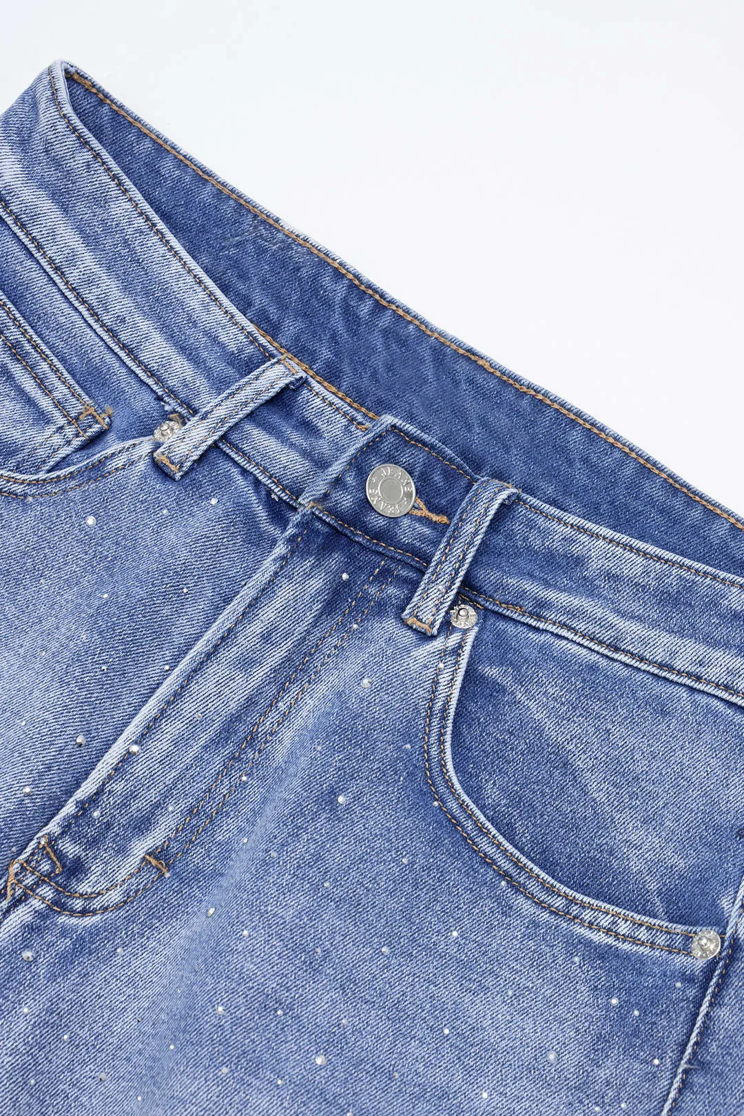 Denim Rhinestone Decor Straight Leg Jeans sold by Micas product image thumbnail 3