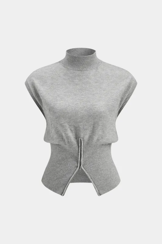 Knit Mock Neck Ruched Tank Top sold by Micas