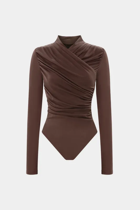 Ruched Crossed Asymmetrical Long Sleeve Bodysuit sold by Micas