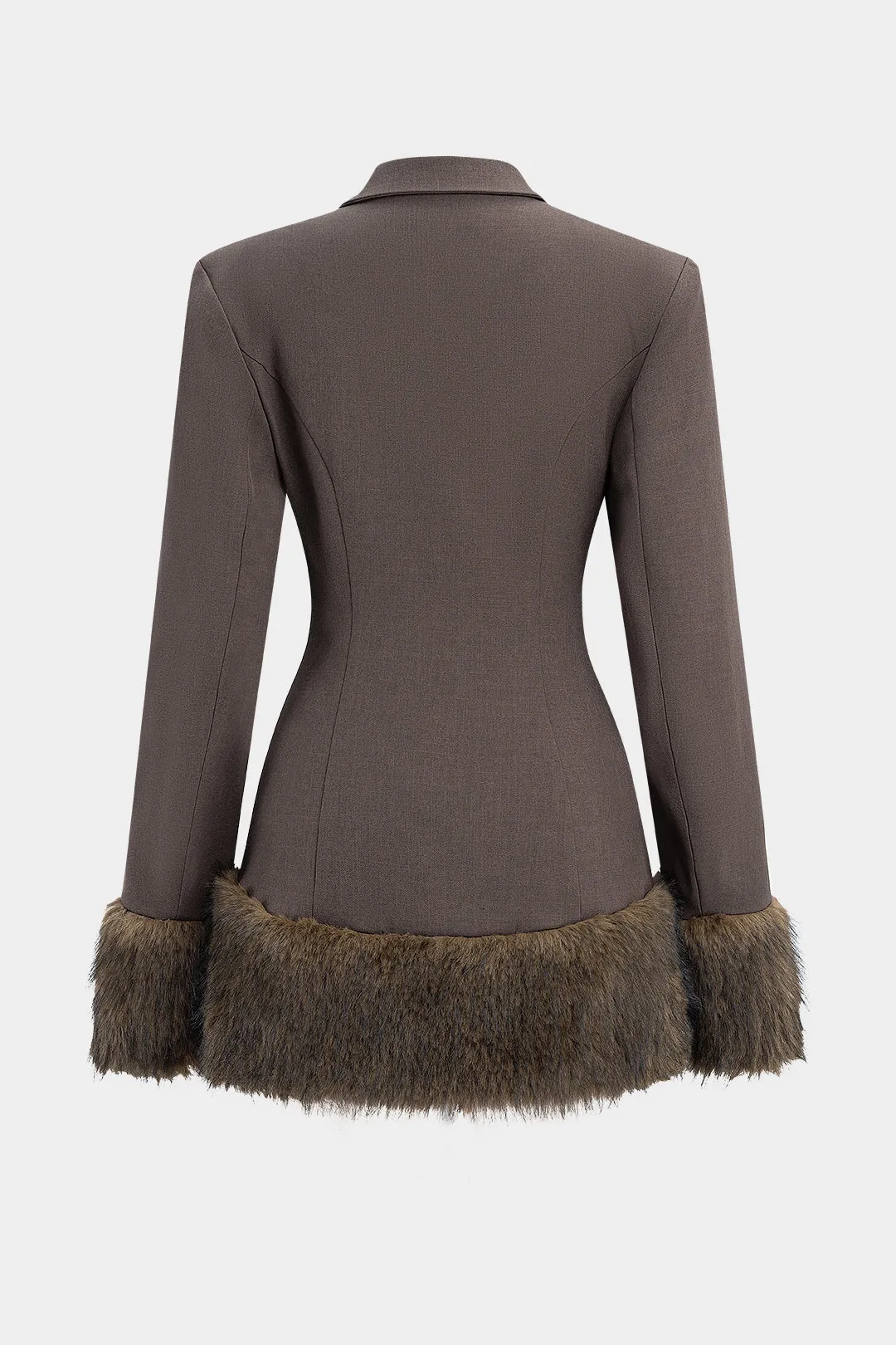 Faux Fur Patchwork Notched Lapel Metallic Button Blazer sold by Micas product image thumbnail 2