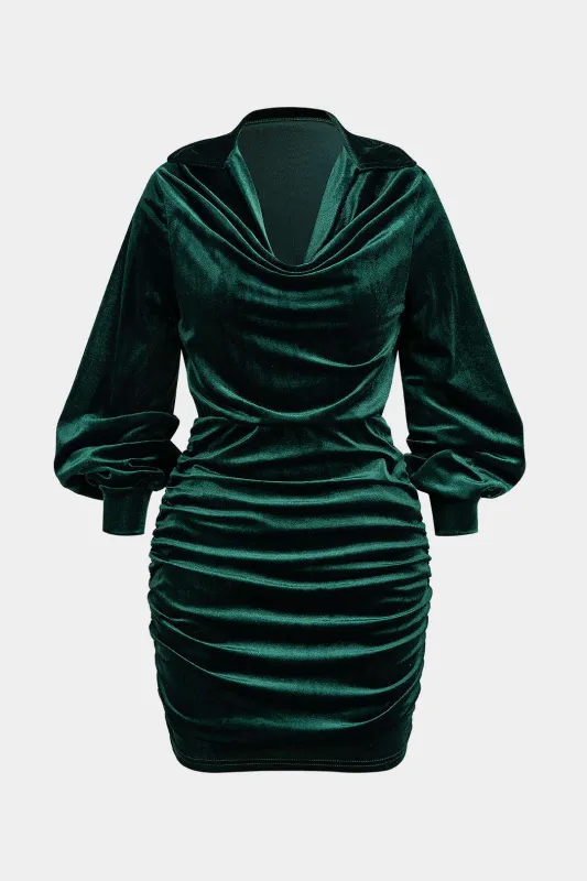 Draped Cowl Neck Velvet Long Sleeve Mini Dress sold by Micas