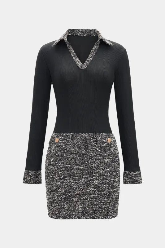 Patchwork V-Neck Long Sleeve Mini Dress sold by Micas