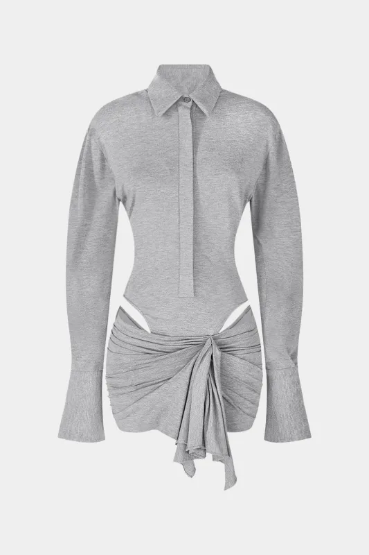 Ruched Hollow Out Long Sleeve Mini Dress sold by Micas