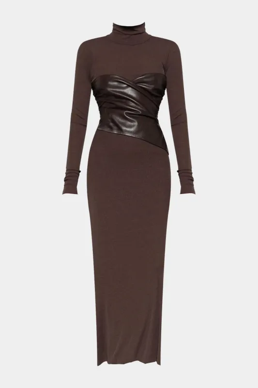 Faux Leather Crossed Ruched Long Sleeve Maxi Dress sold by Micas