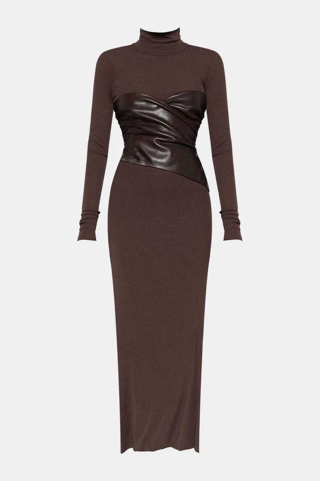 Faux Leather Crossed Ruched Long Sleeve Maxi Dress sold by Micas