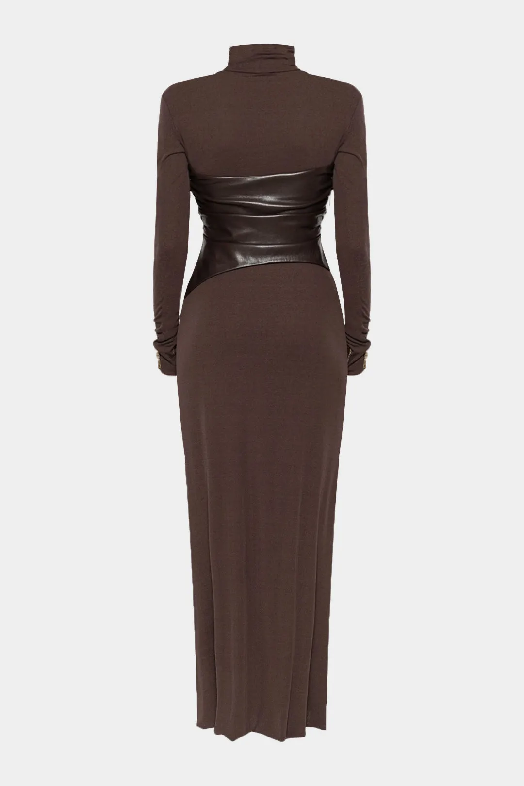 Faux Leather Crossed Ruched Long Sleeve Maxi Dress sold by Micas product image thumbnail 2
