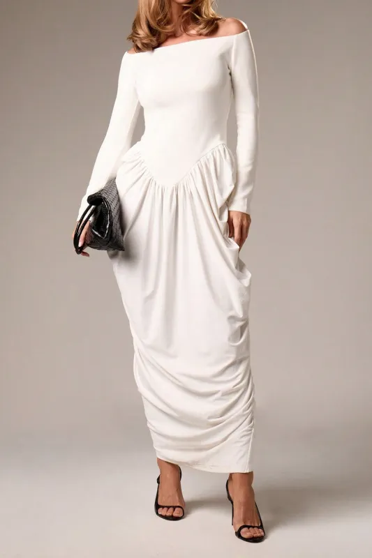 Off Shoulder Ruched Long Sleeve Maxi Dress sold by Micas