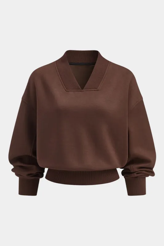 Plus Size Solid V-Neck Long Sleeve Sweatshirt sold by Micas