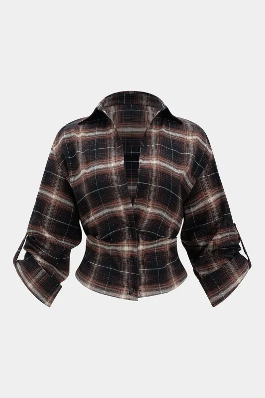 Plaid Print Button Long-Sleeve Shirt sold by Micas