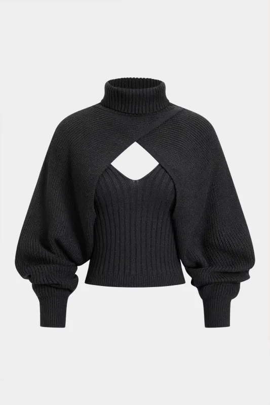 Knit Turtleneck Shrug Sweater And Ribbed Cami Top Set sold by Micas