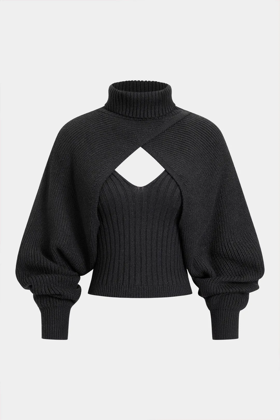 Knit Turtleneck Shrug Sweater And Ribbed Cami Top Set sold by Micas