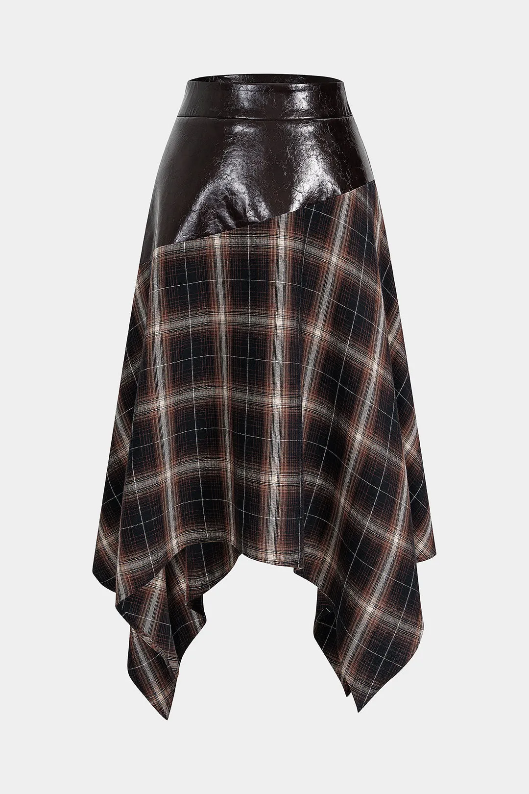 Patchwork Faux Leather Irregular Hem Skirt sold by Micas