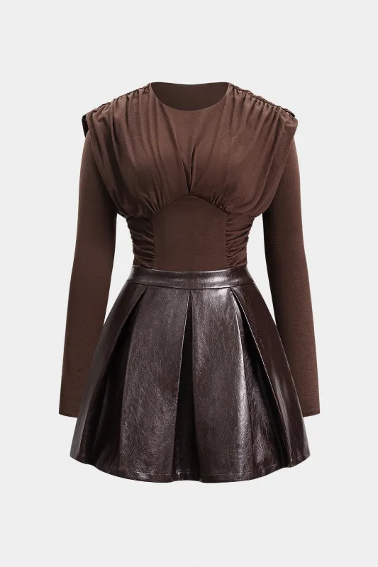 Plus Size Faux Leather Pleated Long Sleeve Mini Dress sold by Micas