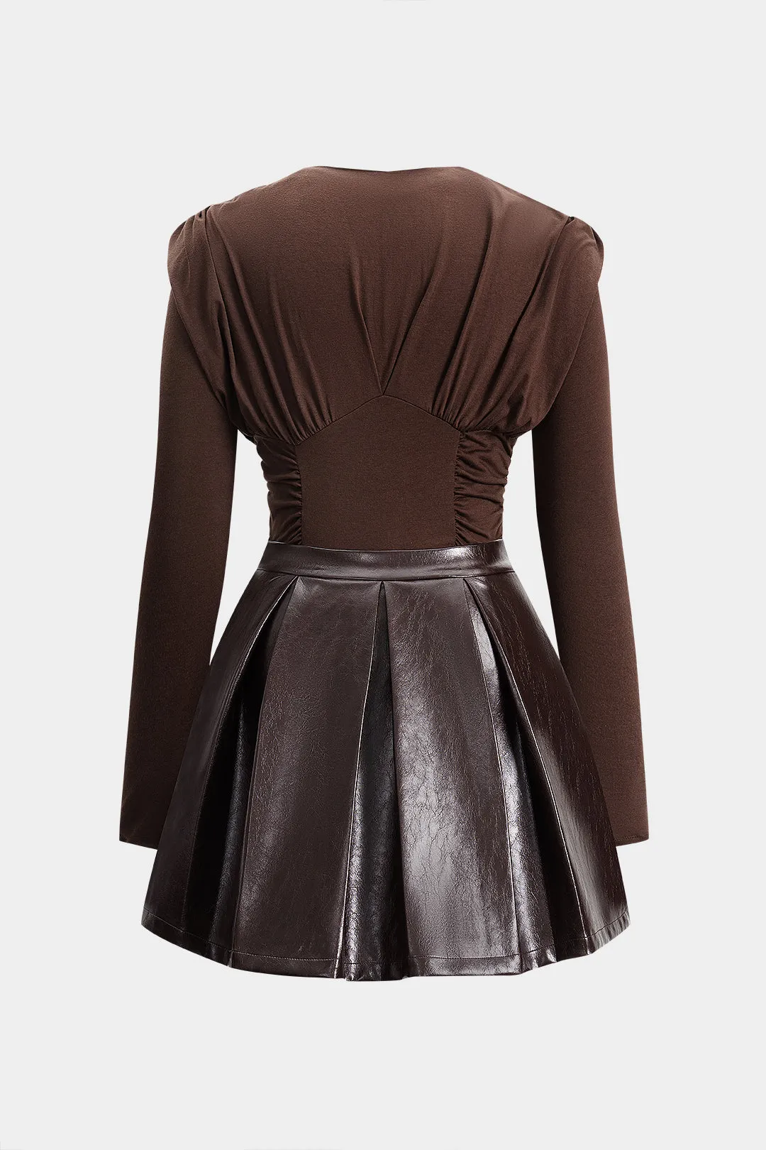 Plus Size Faux Leather Pleated Long Sleeve Mini Dress sold by Micas product image thumbnail 2