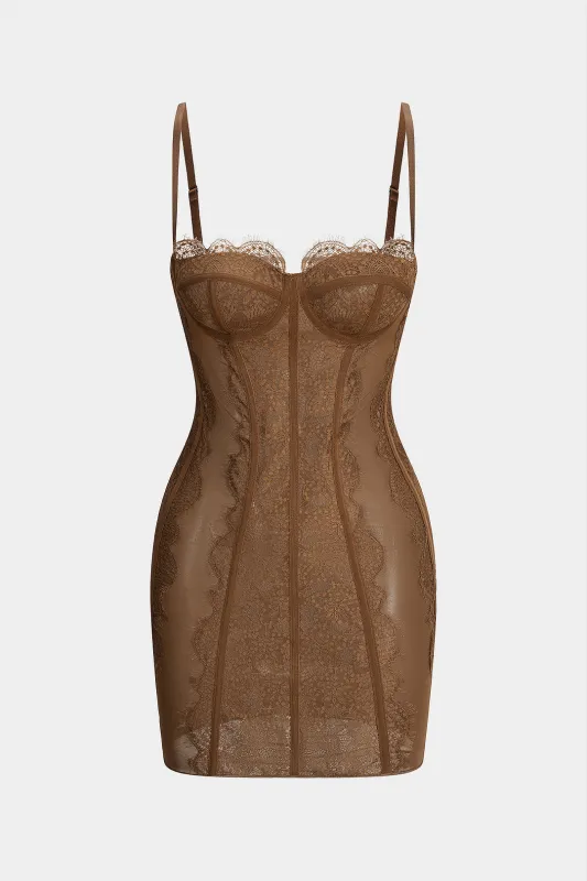 Lace Trim Underwire Sleeveless Mini Dress sold by Micas
