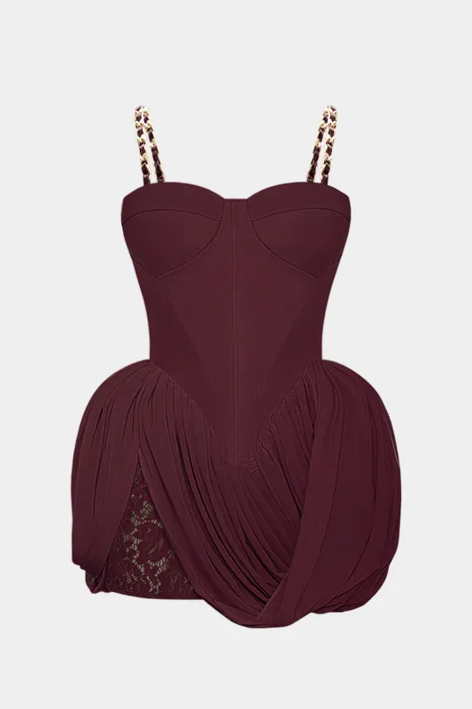 Plus Size Metallic Chain Slip Ruched Sleeveless Mini Dress sold by Micas