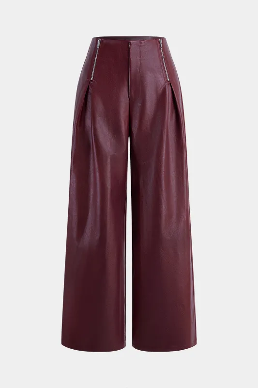 Faux Leather Zipper Straight Pants sold by Micas