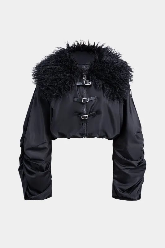 Basic Lamb Wool Collar Drawstring Belt Buckle -Padded Puffer sold by Micas