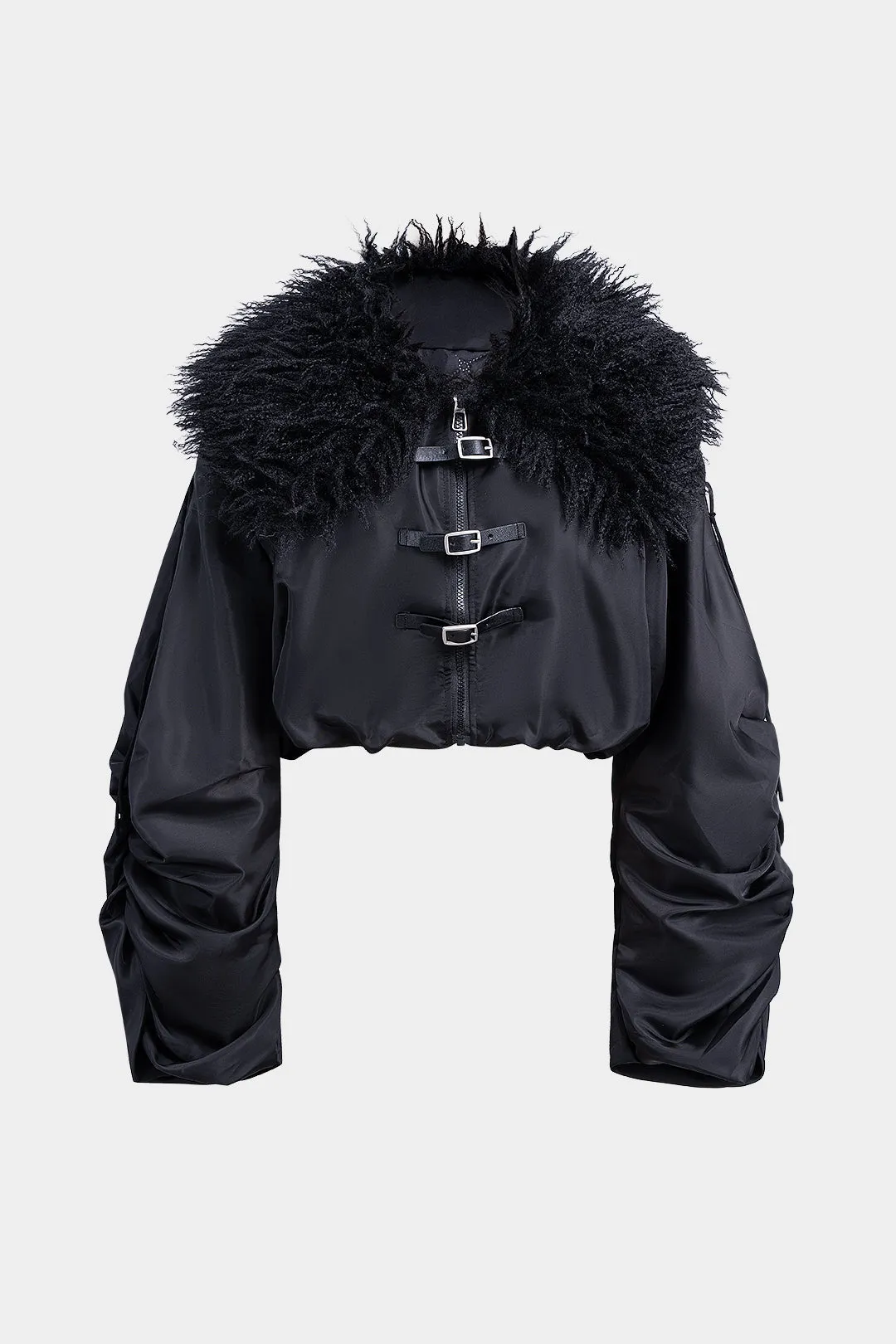 Basic Lamb Wool Collar Drawstring Belt Buckle -Padded Puffer sold by Micas