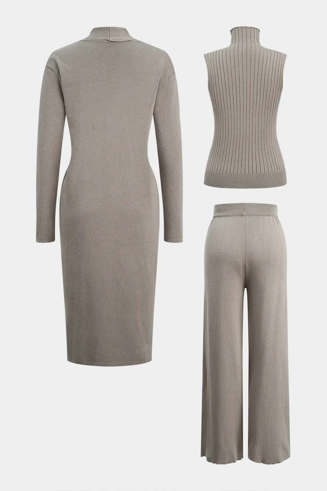 Knit Long Cardigan And High Collar Ribbed Tank Top And Pants Set sold by Micas product image thumbnail 2