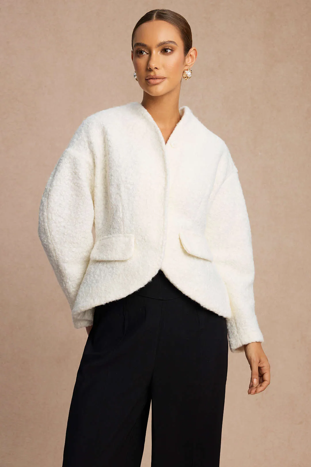 Woolen Fake Pockets Cropped Jacket sold by Micas product image thumbnail 4