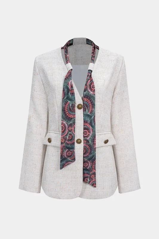 V-Neck Button Long Sleeve Blazer With Scarf sold by Micas