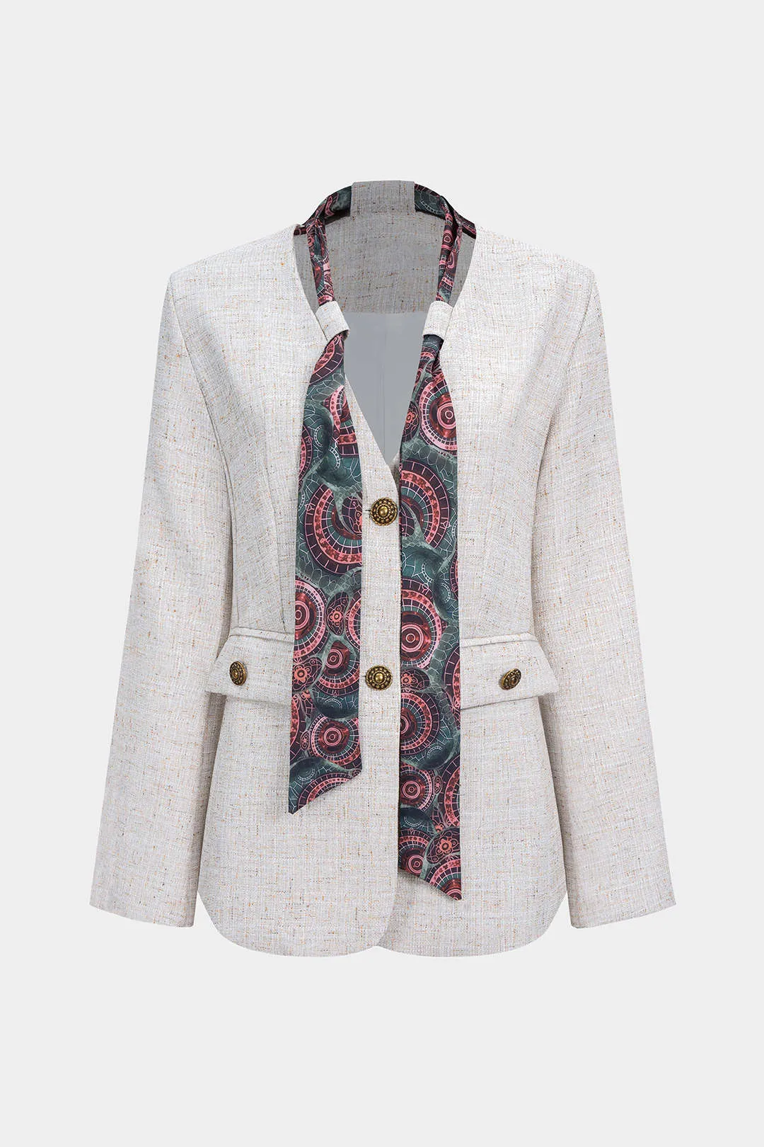 V-Neck Button Long Sleeve Blazer With Scarf sold by Micas