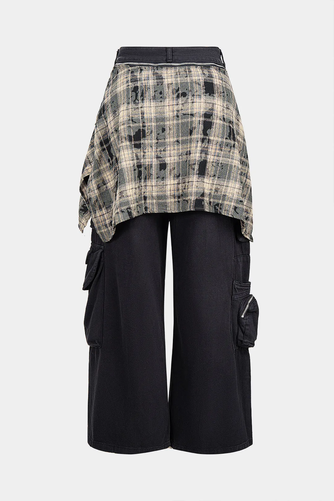 Denim Plaid Print Patchwork Pocket High Waist Jeans sold by Micas product image thumbnail 2