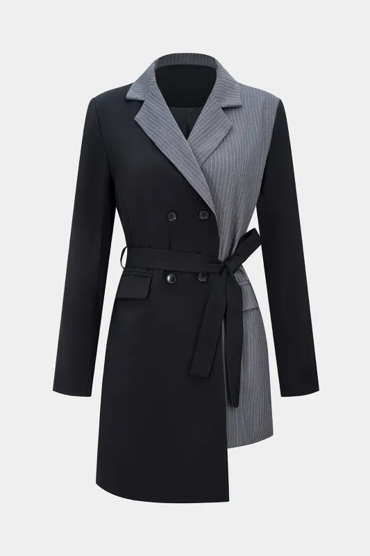 Stripes Print Patchwork Tie-Up Asymmetrical Coat sold by Micas