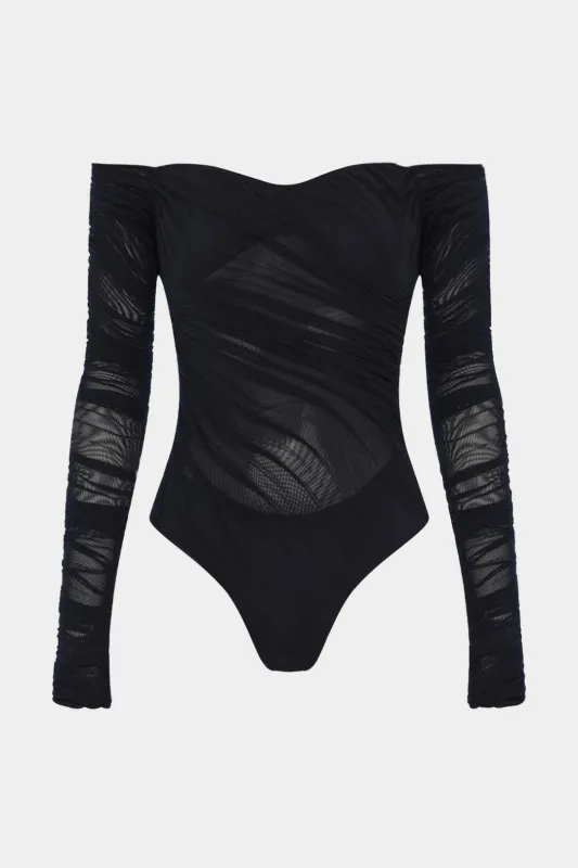 Off Shoulder Ruched Long Sleeve Bodysuit sold by Micas