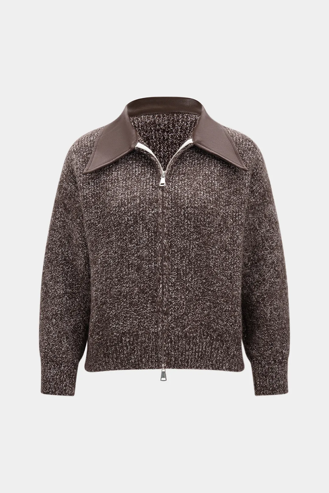 Knit Patchwork Zipper Collar Cardigan sold by Micas product image thumbnail 2