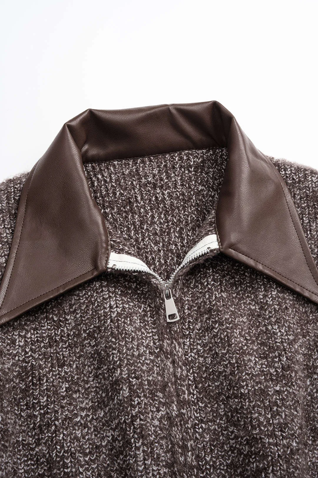 Knit Patchwork Zipper Collar Cardigan sold by Micas product image thumbnail 4