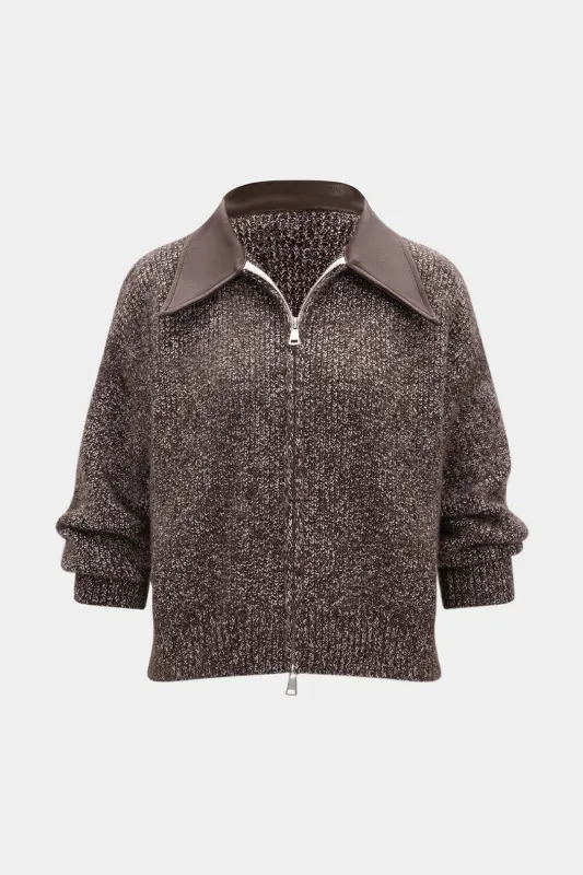 Knit Patchwork Zipper Collar Cardigan sold by Micas