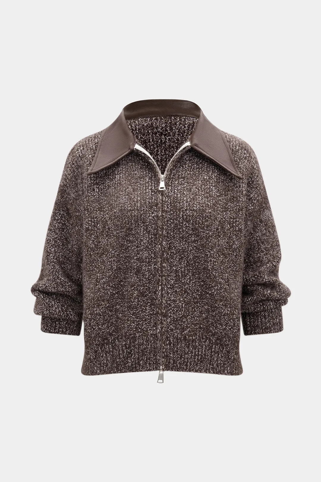 Knit Patchwork Zipper Collar Cardigan sold by Micas