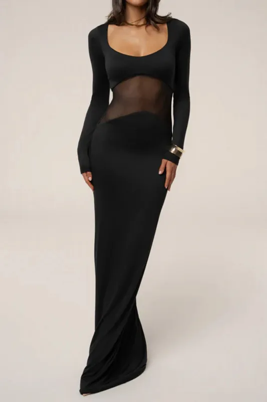 Mesh Patchwork Long Sleeve Maxi Dress sold by Micas