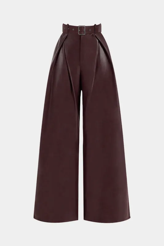 Faux Leather Belted Ruched Wide Leg Pants sold by Micas