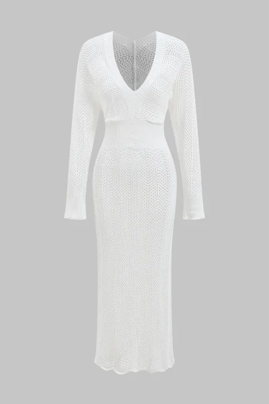 Knit V-Neck Cut Out Long Sleeve Dress sold by Micas