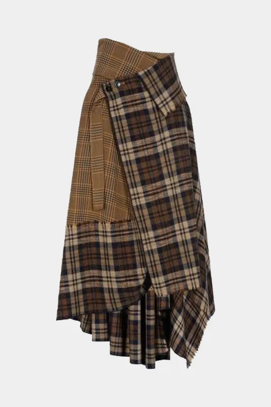 Plaid Print Contrast Asymmetrical Skirt sold by Micas