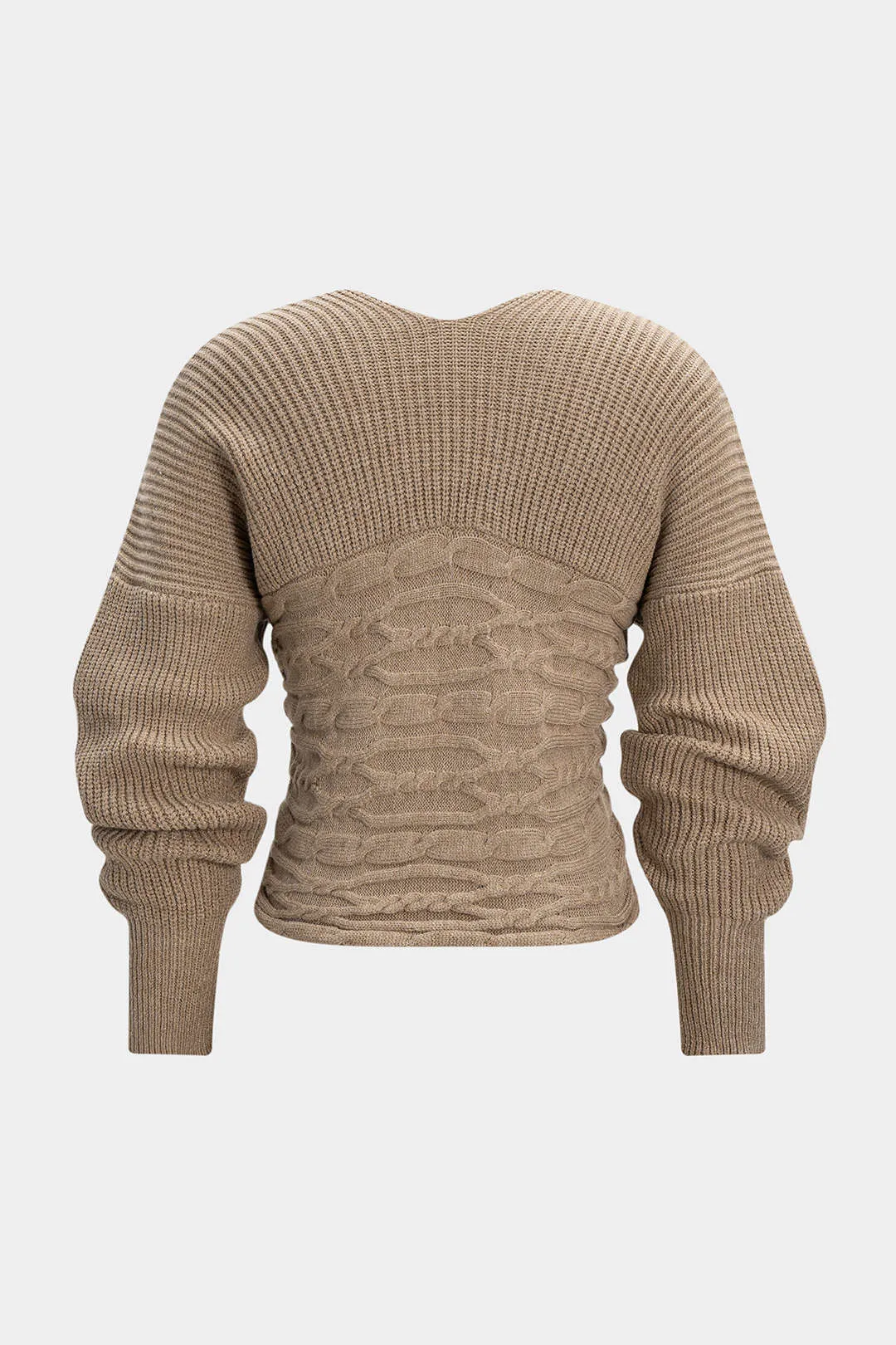 Cable Knit Crossed V-Neck Long-Sleeve Top sold by Micas product image thumbnail 2