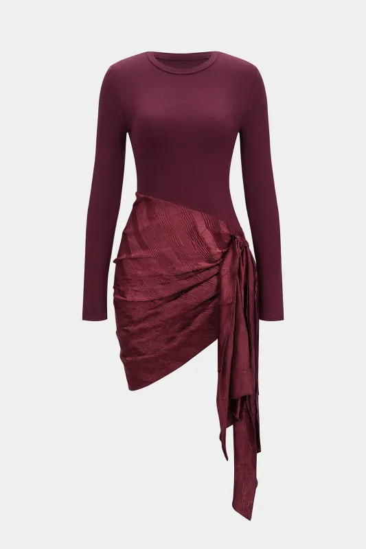 Patchwork Jacquard Twist Knot Long Sleeve Mini Dress sold by Micas