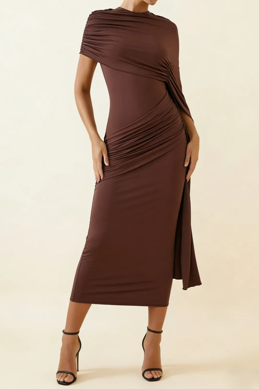 Ruched Asymmetrical Short-Sleeve Midi Dress sold by Micas product image thumbnail 5