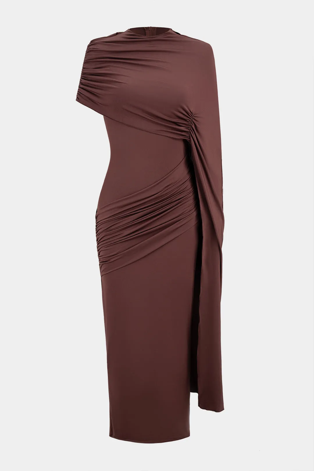 Ruched Asymmetrical Short-Sleeve Midi Dress sold by Micas