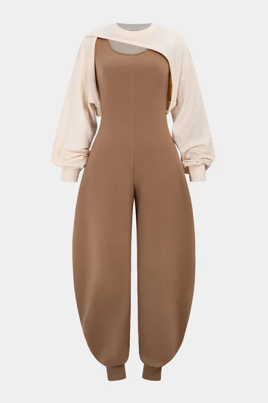 Solid Long-Sleeve Top And Sleeveless Jumpsuit Set sold by Micas