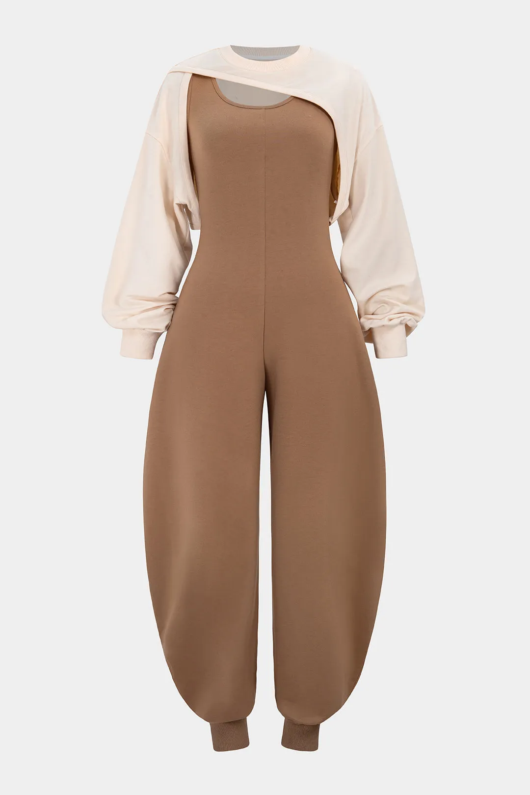 Solid Long-Sleeve Top And Sleeveless Jumpsuit Set sold by Micas