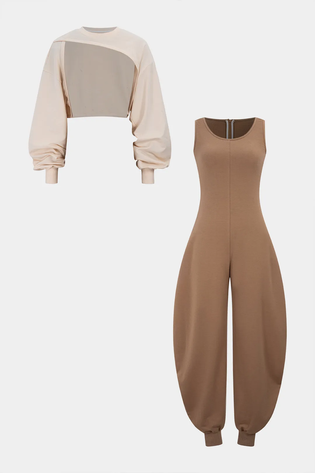 Solid Long-Sleeve Top And Sleeveless Jumpsuit Set sold by Micas product image thumbnail 2